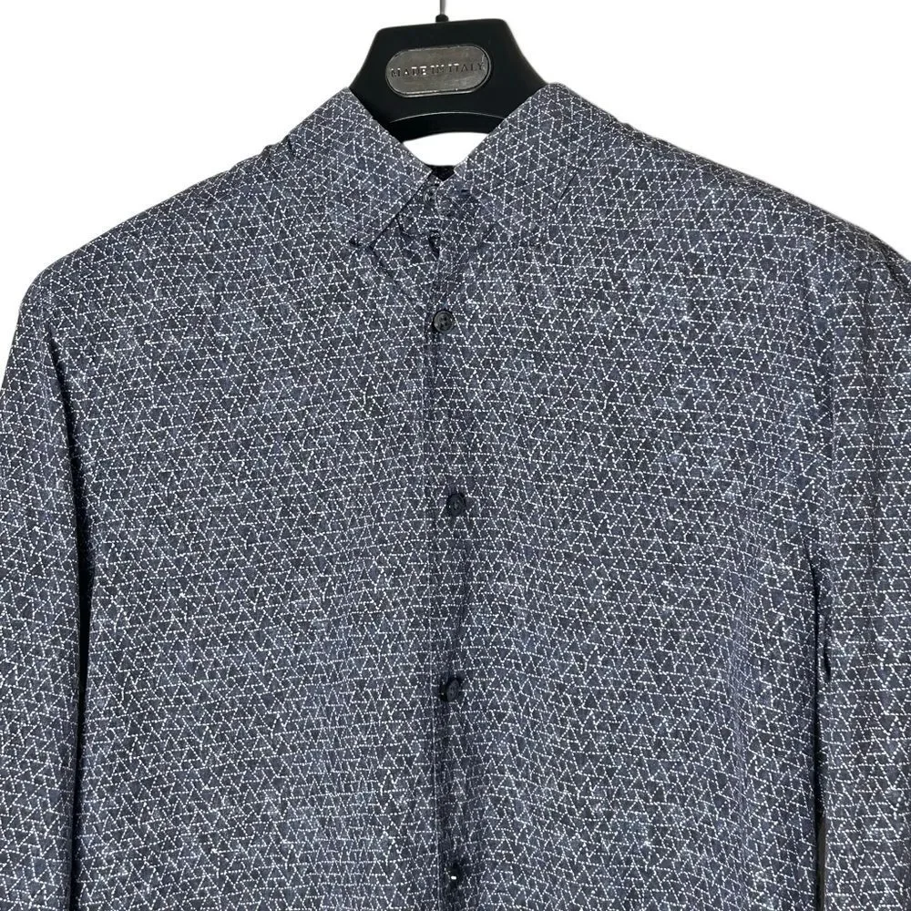 Ermenegildo Zegna Geometric Abstract Button Down Shirt Navy White  Designer M